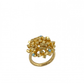 Ring made from brass, goldplated, mini Turquoise